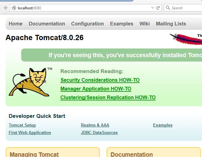 Página de bienvenida de Tomcat